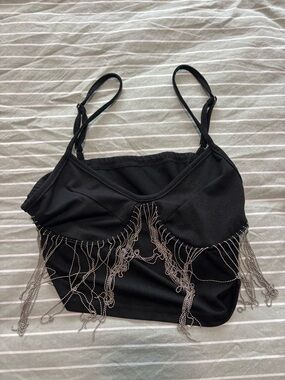 Black Chain-Trim Cami Top